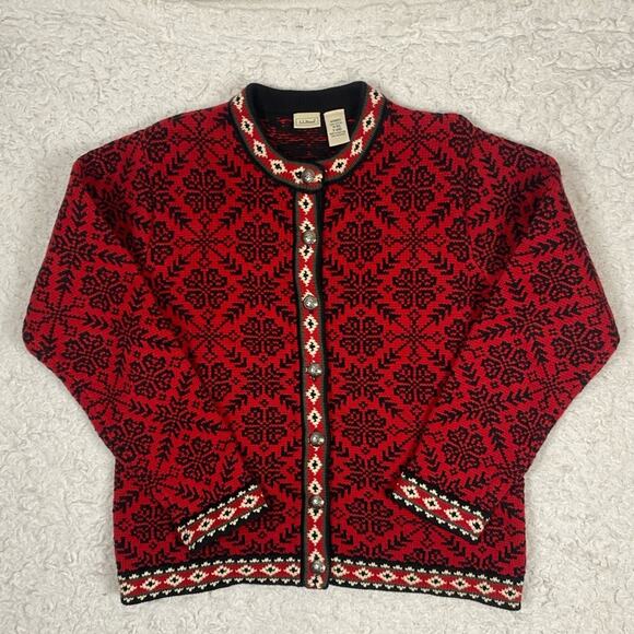 L.L. Bean Women's Fair Isle Cardigan Nordic Sweater Cardigan Medium - Picture 5 of 8